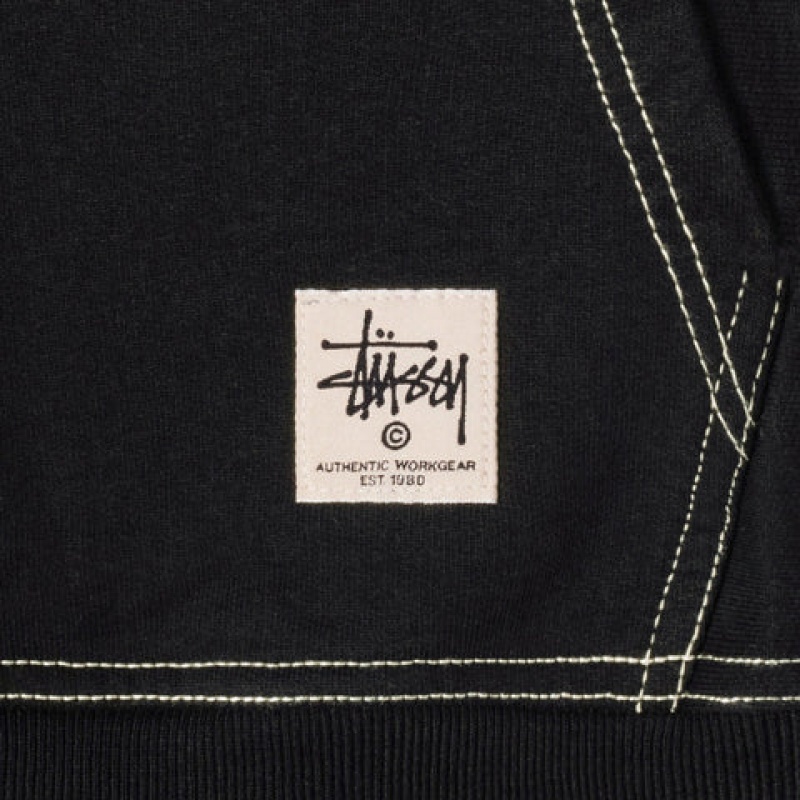 Hoodie Stussy Contrast Stitch Label Hoodie Masculino Pretas Portugal | ANA-1280