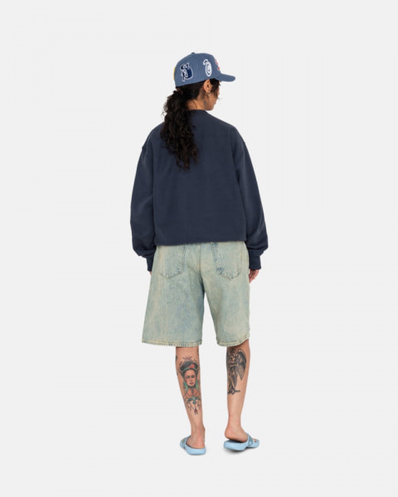 Sweatshirts Stussy Overdyed Stock Logo Crew Feminino Azul Marinho Portugal | BIB-9144