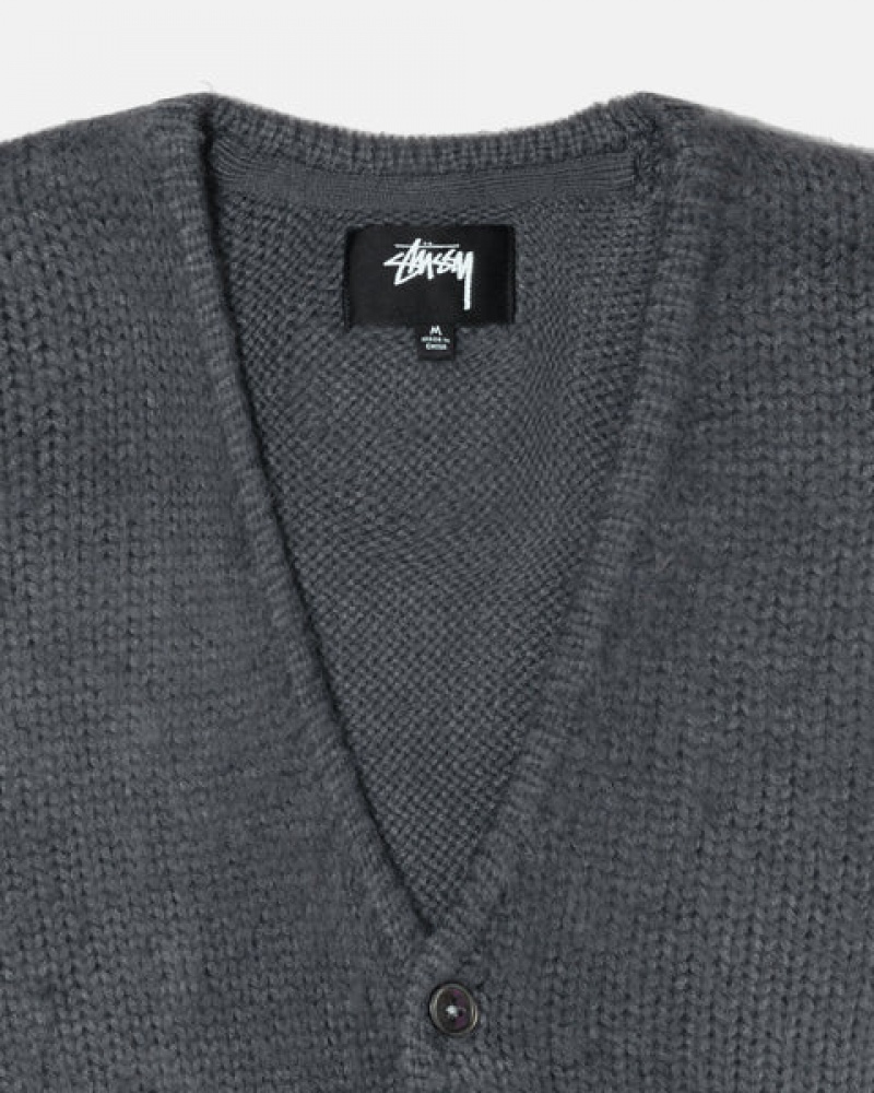 Suéteres Stussy Brushed Cardigan Feminino Charcoal Portugal | RTR-8887