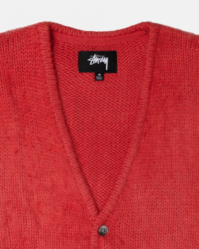 Suéteres Stussy Brushed Cardigan Feminino Vermelhas Portugal | OOC-3541