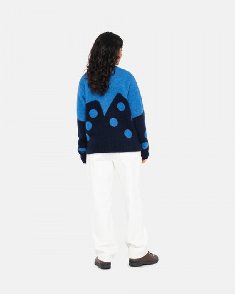 Suéteres Stussy Dice Fuzzy Crew Feminino Azuis Portugal | UVZ-1332