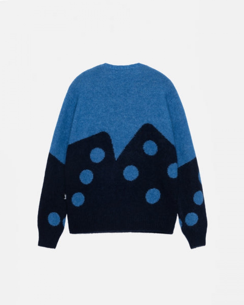 Suéteres Stussy Dice Fuzzy Crew Feminino Azuis Portugal | UVZ-1332