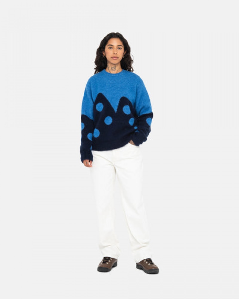 Suéteres Stussy Dice Fuzzy Crew Feminino Azuis Portugal | UVZ-1332