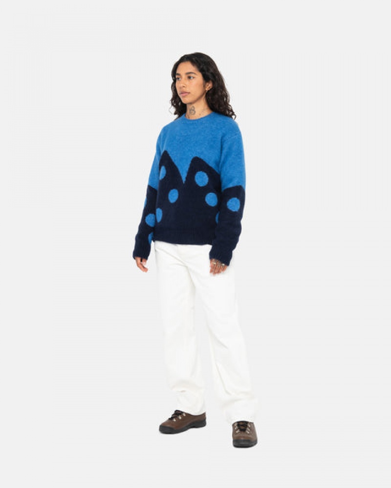 Suéteres Stussy Dice Fuzzy Crew Feminino Azuis Portugal | UVZ-1332