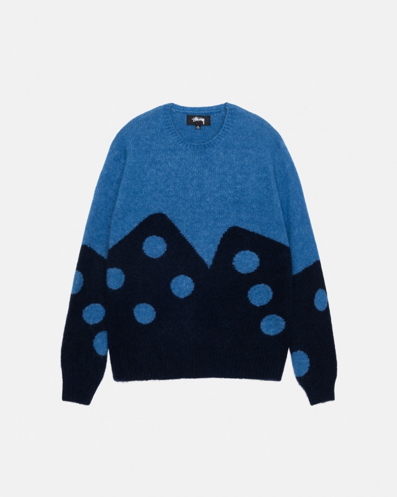 Suéteres Stussy Dice Fuzzy Crew Feminino Azuis Portugal | UVZ-1332