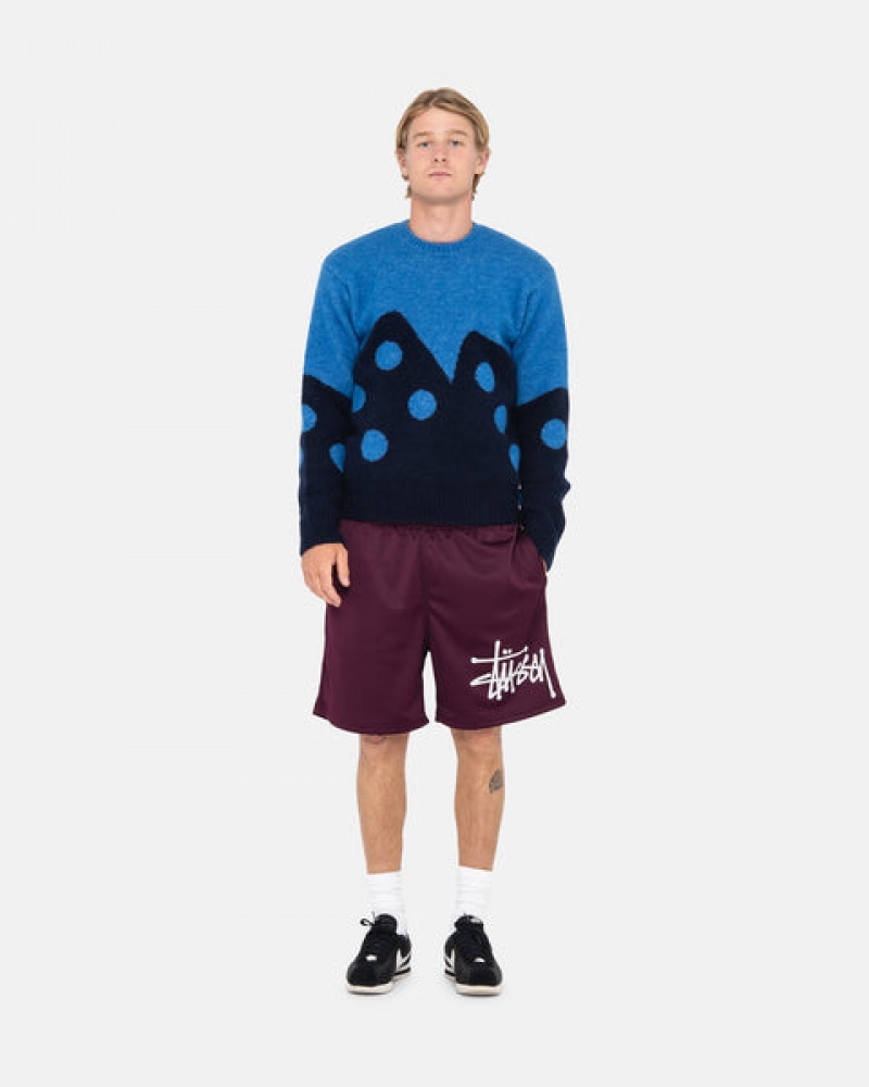 Suéteres Stussy Dice Fuzzy Crew Masculino Azuis Portugal | BLA-0001