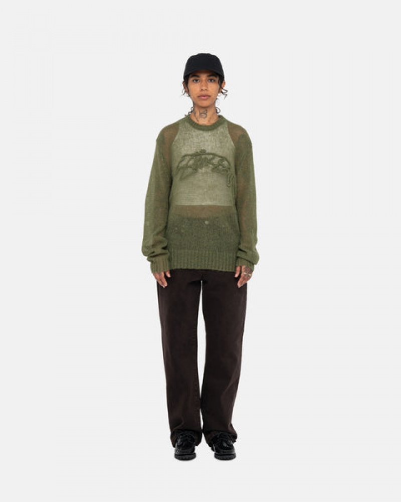 Suéteres Stussy Loose Knit Moletom Feminino Verde Oliva Portugal | FMT-3223