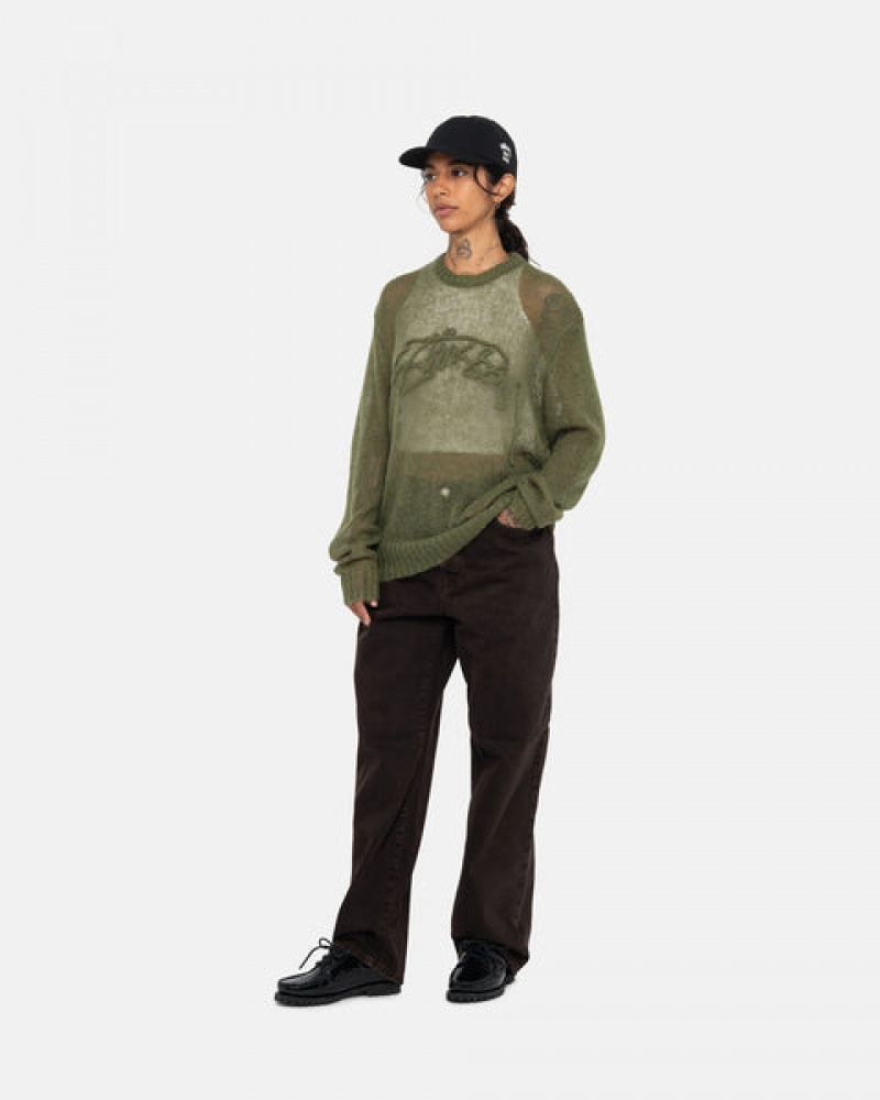 Suéteres Stussy Loose Knit Moletom Feminino Verde Oliva Portugal | FMT-3223