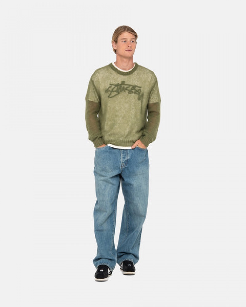 Suéteres Stussy Loose Knit Moletom Masculino Verde Oliva Portugal | OMI-1832