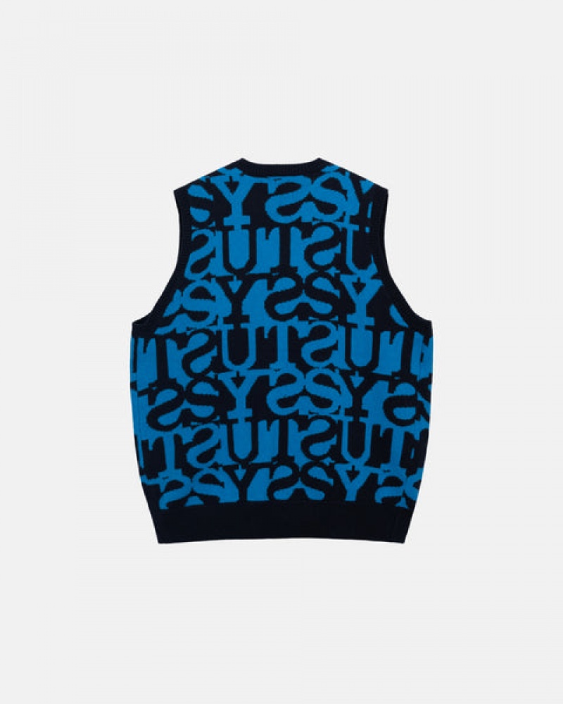 Suéteres Stussy Stacked Moletom Vest Feminino Azul Marinho Escuro Portugal | BBD-4707