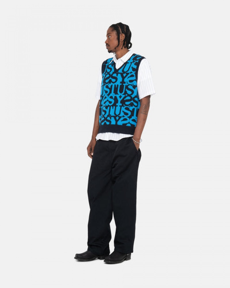 Suéteres Stussy Stacked Moletom Vest Feminino Azul Marinho Escuro Portugal | BBD-4707