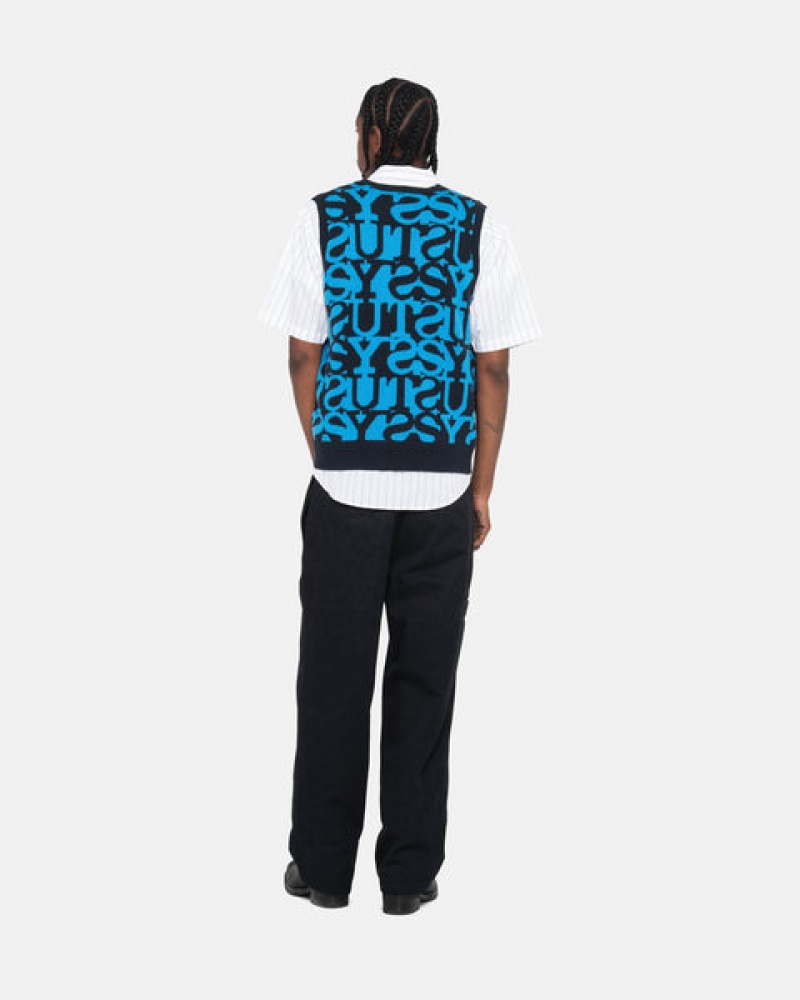 Suéteres Stussy Stacked Moletom Vest Feminino Azul Marinho Escuro Portugal | BBD-4707