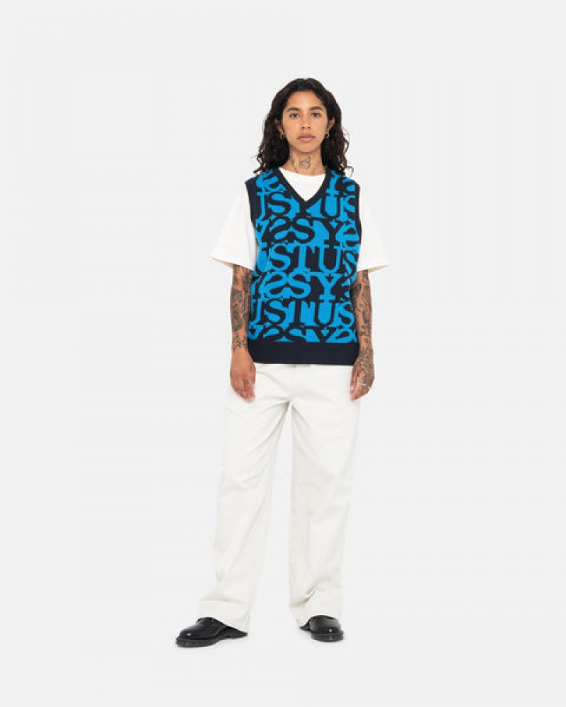 Suéteres Stussy Stacked Moletom Vest Feminino Azul Marinho Escuro Portugal | BBD-4707