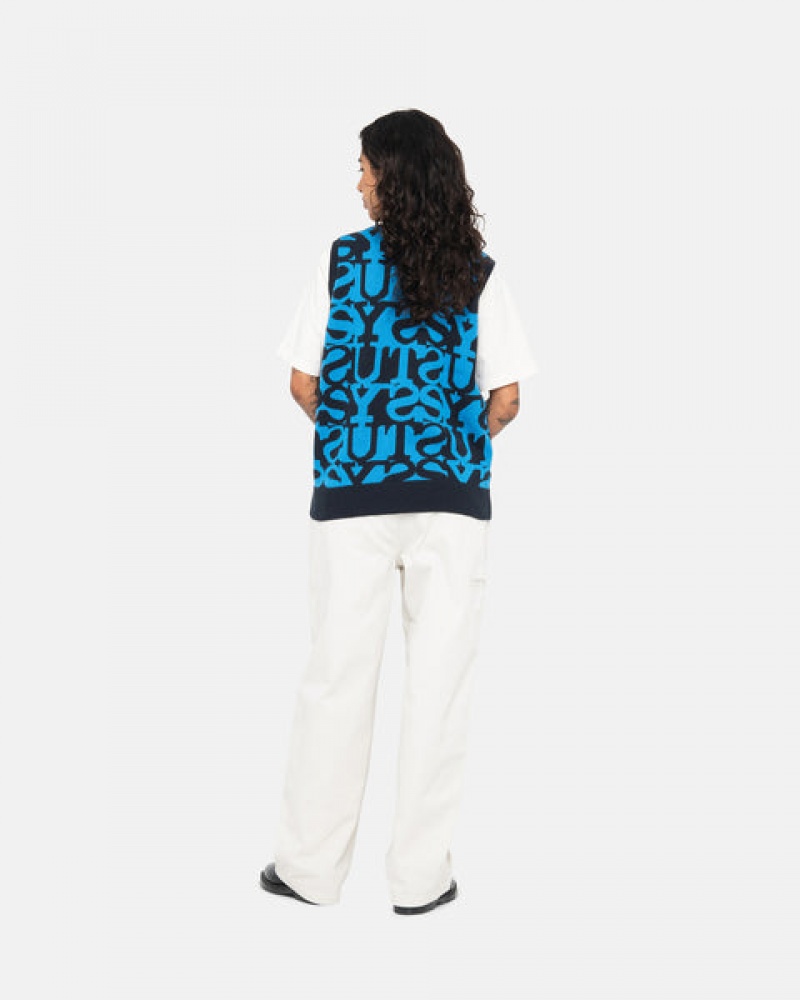 Suéteres Stussy Stacked Moletom Vest Feminino Azul Marinho Escuro Portugal | BBD-4707