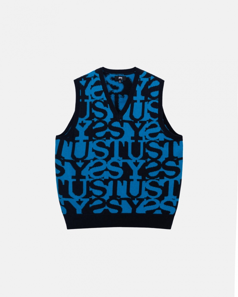 Suéteres Stussy Stacked Moletom Vest Feminino Azul Marinho Escuro Portugal | BBD-4707