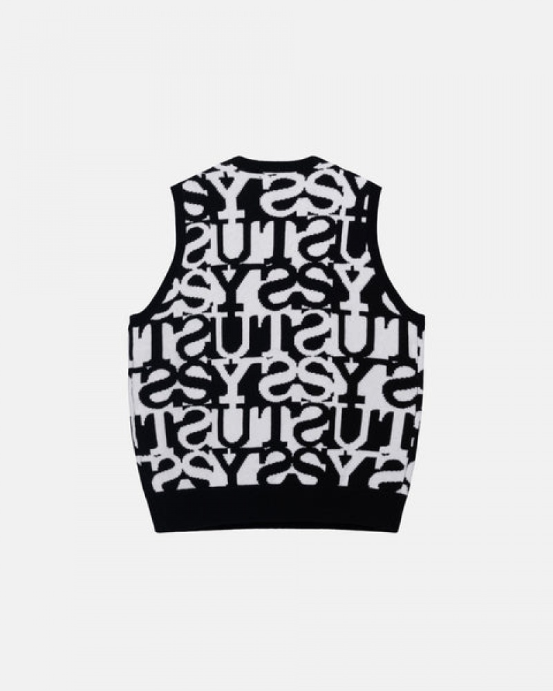 Suéteres Stussy Stacked Moletom Vest Feminino Branco Pretas Portugal | TLY-1083