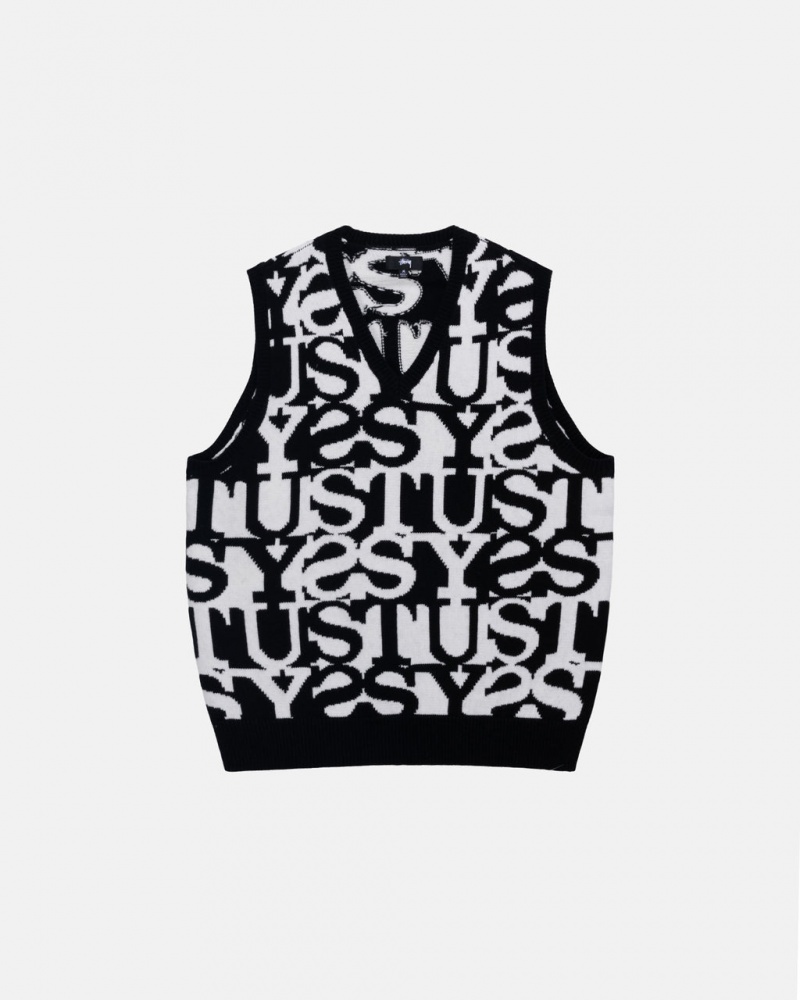 Suéteres Stussy Stacked Moletom Vest Feminino Branco Pretas Portugal | TLY-1083