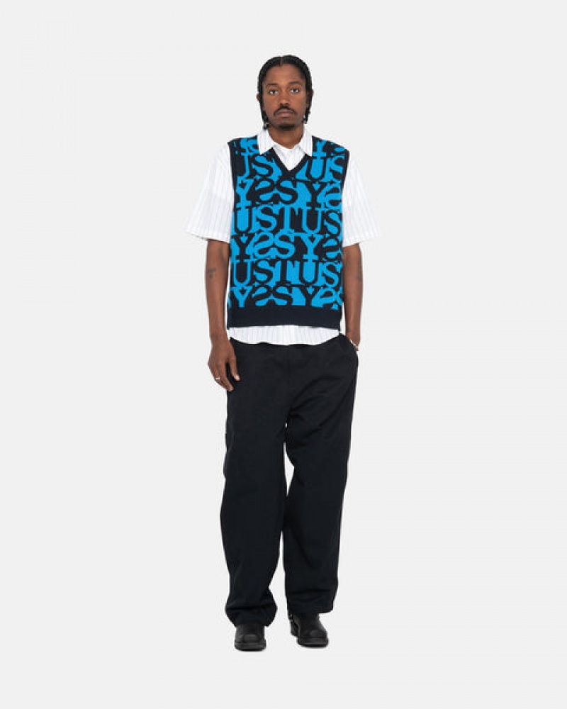 Suéteres Stussy Stacked Moletom Vest Masculino Azul Marinho Escuro Portugal | ZPL-1905