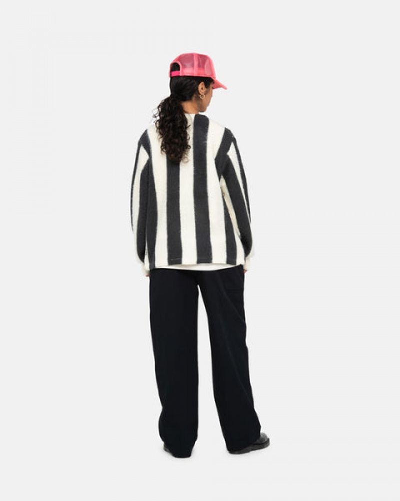 Suéteres Stussy Stripe Brushed Cardigan Feminino Bege Portugal | LYY-3699