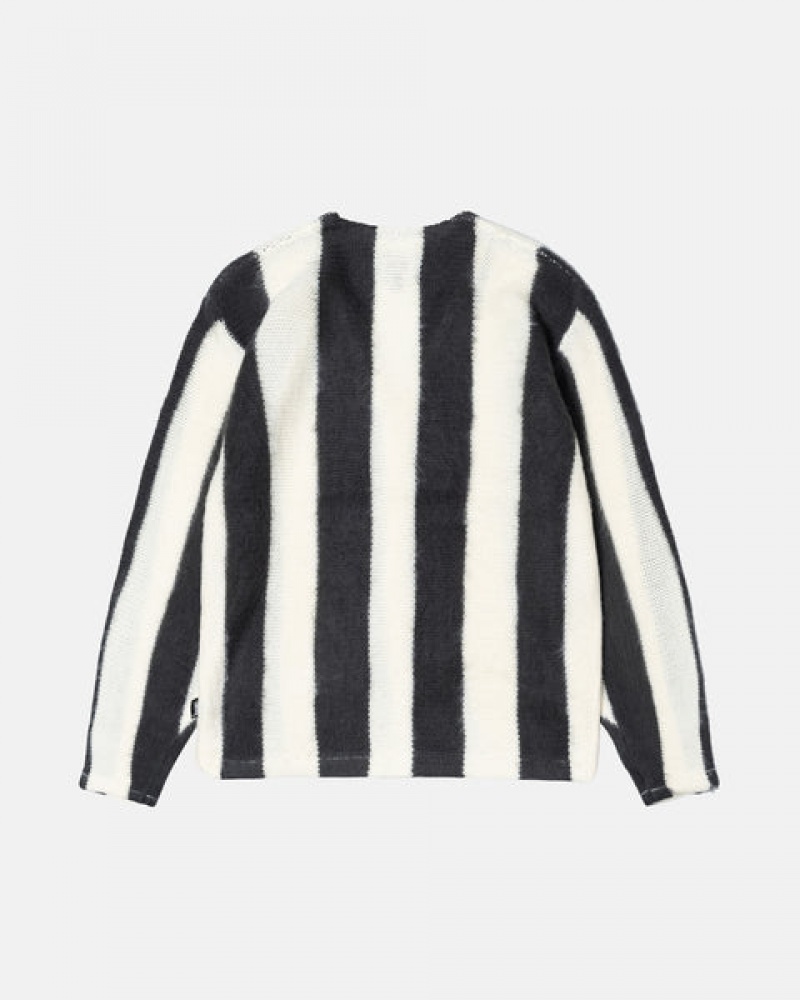 Suéteres Stussy Stripe Brushed Cardigan Feminino Bege Portugal | LYY-3699