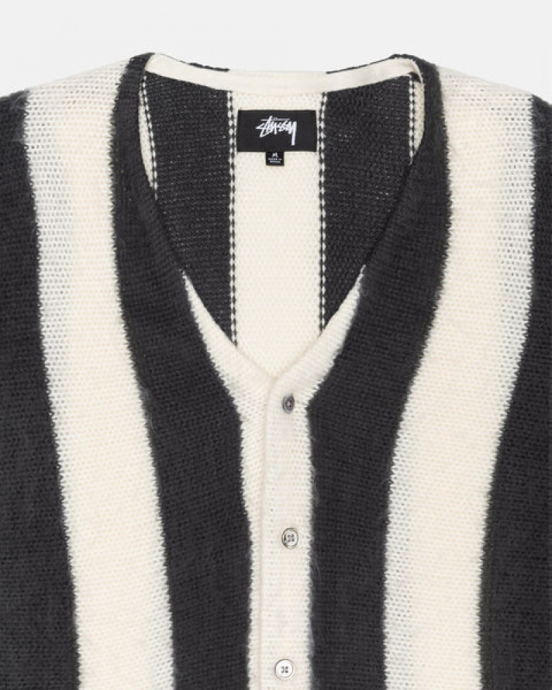 Suéteres Stussy Stripe Brushed Cardigan Feminino Bege Portugal | LYY-3699