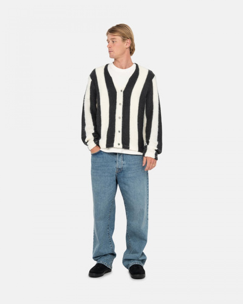 Suéteres Stussy Stripe Brushed Cardigan Masculino Bege Portugal | HEE-3387