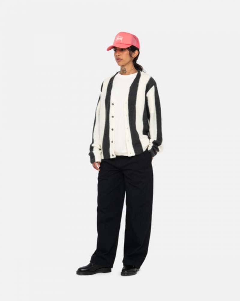 Suéteres Stussy Stripe Brushed Cardigan Masculino Bege Portugal | HEE-3387