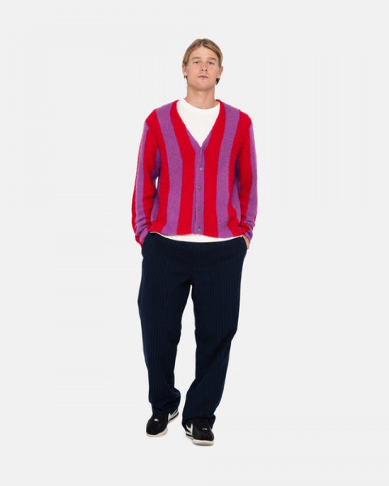 Suéteres Stussy Stripe Brushed Cardigan Masculino Roxo Portugal | USJ-7414