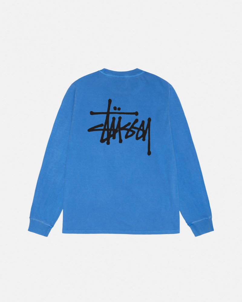 T Shirts Stussy Basic Stussy LS Tee Pigment Dyed Feminino Azuis Portugal | BMN-6956