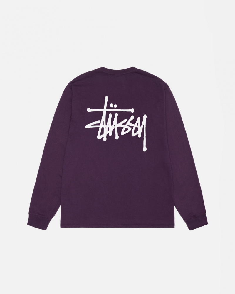 T Shirts Stussy Basic Stussy LS Tee Pigment Dyed Feminino Roxo Portugal | EED-6820