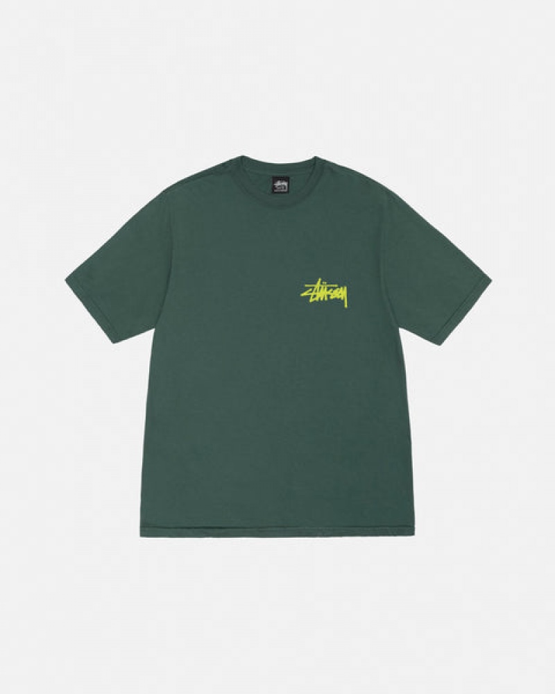 T Shirts Stussy Old Phone Tee Pigment Dyed Feminino Verdes Portugal | HIB-9992