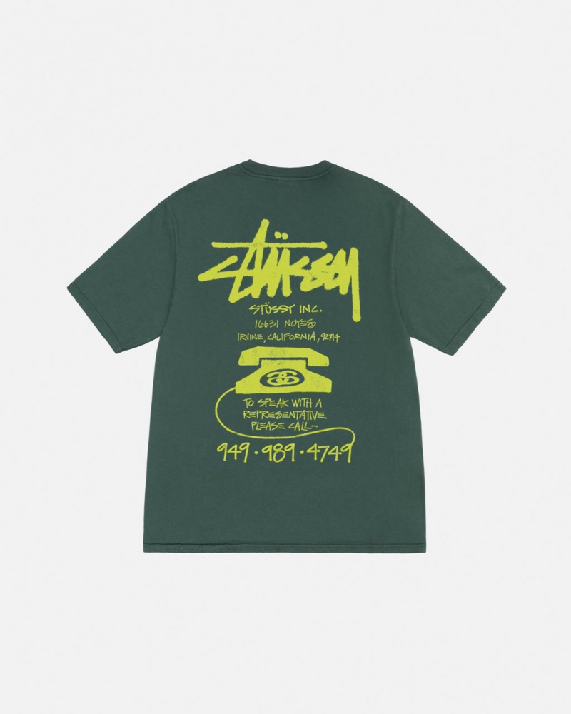 T Shirts Stussy Old Phone Tee Pigment Dyed Feminino Verdes Portugal | HIB-9992