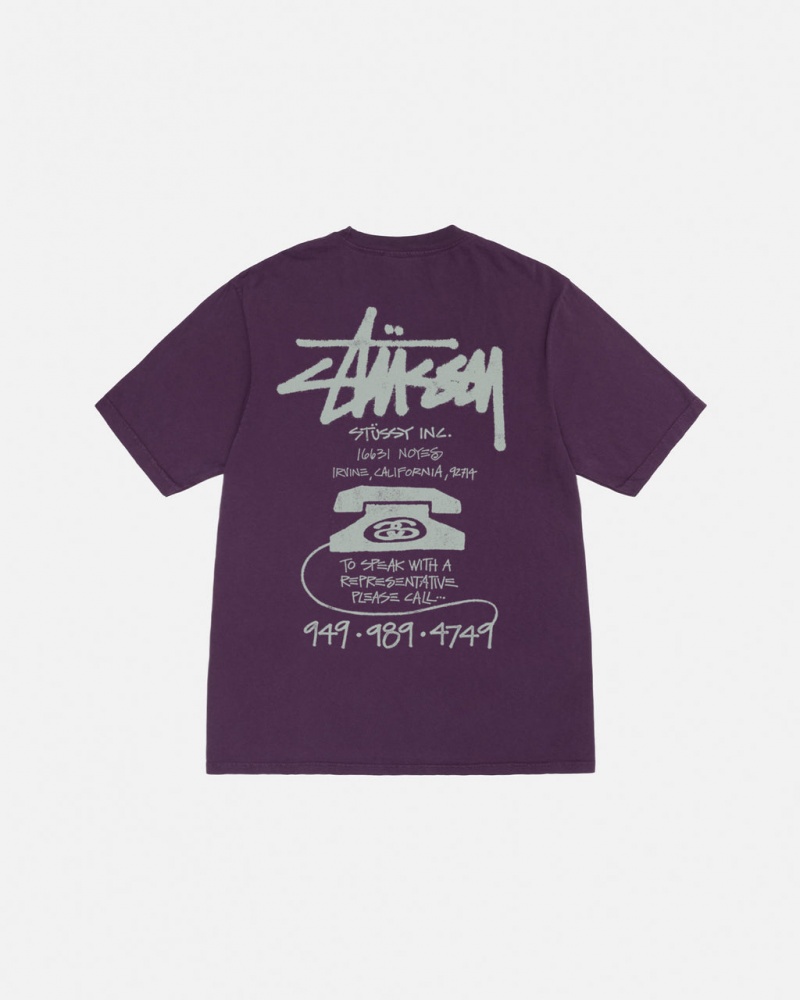 T Shirts Stussy Old Phone Tee Pigment Dyed Feminino Roxo Portugal | ASO-5835