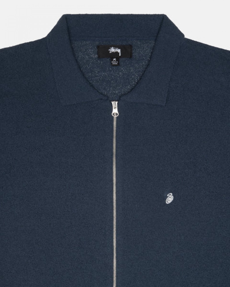 Tops Stussy Light Weight Ls Zip Polo Masculino Azul Marinho Portugal | RYA-5509