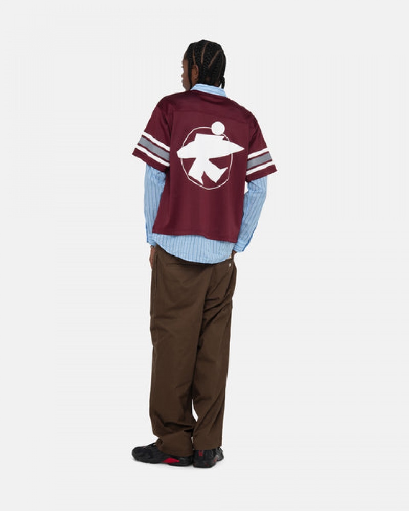 Tops Stussy Surfman Mesh Football Jersey Masculino Bordeaux Portugal | WUB-9516